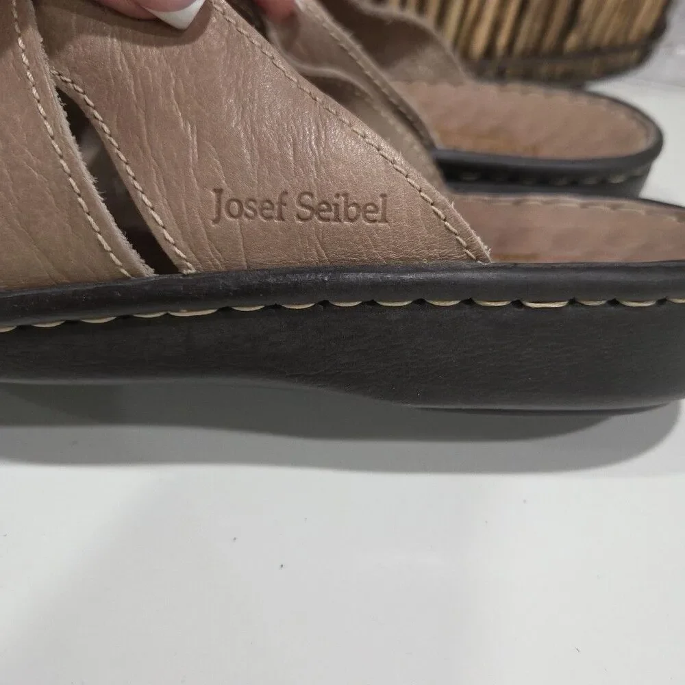 Josef Seibel Eliza Womens 11 mens 9 Light Tan Leather Sandals Slides EUC Shoe 4